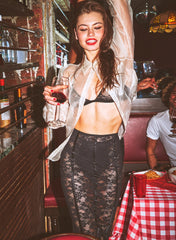 Sheer Silk Organza Top Puff Sleeve Button Down