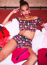 Ruched Mesh Crop Top with Heart Motif