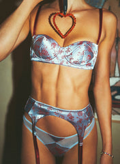 Rose Jacquard Balconette Bra with Top Stitch Detailing