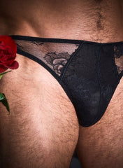 Lace Thong For Men Romantic Bouquet Design