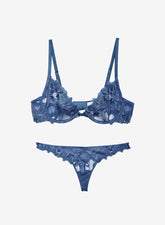 Denim Lily Lingerie Set Floral Embroidery