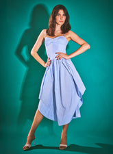 Cotton Poplin Cupped Midi Dress with Corset Inspired Seaming