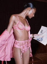 Floral Embroidered Garter Belt Sheer Tulle Lingerie