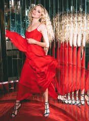 Nina Maxi Dress Silk Crepe Pleated Waistband Adjustable Straps