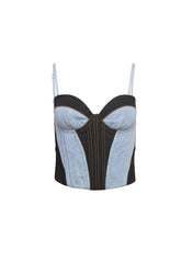 Two Tone Denim Bustier Blue Black Contrast