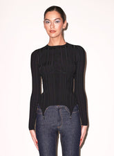 Ribbed Long Sleeve Garter Top Lingerie Inspired Elegance