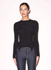 Ribbed Long Sleeve Garter Top Lingerie Inspired Elegance