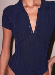 Ribbed Polo Bodysuit Chic Outfit