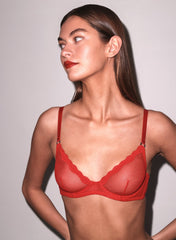 Sheer Tulle Demi Bra Lace Trim Adjustable Straps