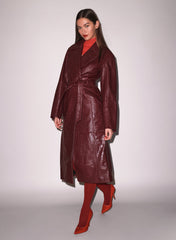 Croc Embossed Leather Trench Coat