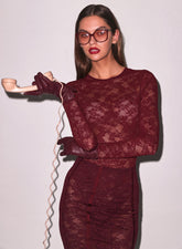 Lace Long Sleeve Bodysuit Elegant Stretch Fit