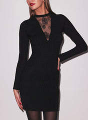 Quinn Mini Dress Lace Insert Ribbed Knit