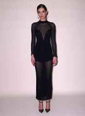 Scalloped Pointelle Knit Dress Soft Stretch Cotton Mock Neckline