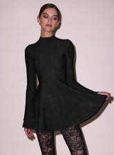 Flared Corset Dress Long Sleeve Mock Neck Mini