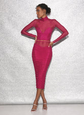 Flowy Ruched Midi Skirt Soft Stretch Mesh