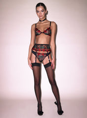 Embroidered Rose Lace Garter Belt