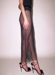 Sparkling Rhinestone Fishnet Maxi Skirt