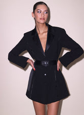 Chic Tuxedo Mini Dress with Satin Lapel