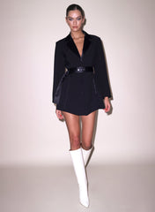 Chic Tuxedo Mini Dress with Satin Lapel