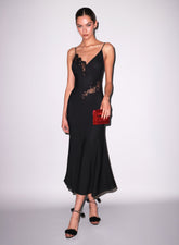Lace Panel Maxi Dress Silk Georgette Evening Wear