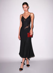 Lace Panel Maxi Dress Silk Georgette Evening Wear