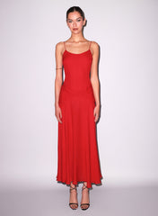 Nina Maxi Dress Silk Crepe Pleated Waistband Adjustable Straps
