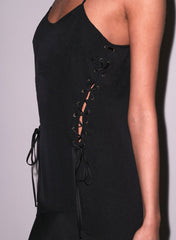 Silk Gown with Lace Up Details