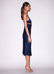 Silk Charmeuse Midi Dress with Lattice Cutouts