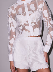 Floral Embroidered Shorts with Satin Lining