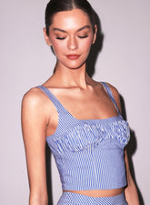 Romantic Poplin Bustier Top with Ruffle Detail