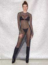 Sparkling Rhinestone Fishnet Evening Gown