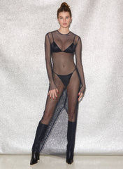 Sparkling Rhinestone Fishnet Evening Gown