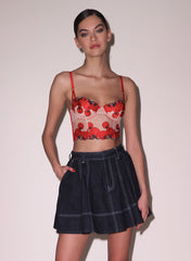 Embroidered Bustier Top with Silk Straps
