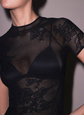 Lace Pointelle Tee Floral Details Soft Knit