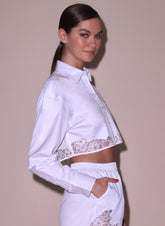 Cropped Cotton Poplin Shirt with Delicate Lace