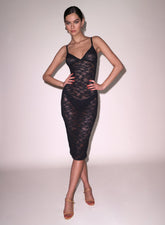 Stretch Lace Slip Dress Elegant Midi