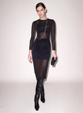 Sheer Mesh Midi Dress Long Sleeve Elegance