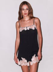 Silk Slip Dress with Lace Applique