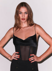 Nora Corset Top Silk Charmeuse Cowl Neckline