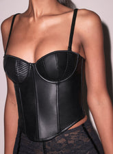 Vegan Leather Bustier Top Lined Underwire Cups