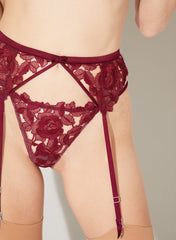 Rose Embroidered Garter Belt Romantic Lingerie