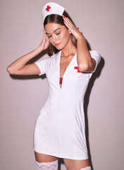 Nurse Costume with Front Zipper and Mini Length