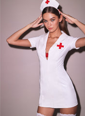 Nurse Costume with Front Zipper and Mini Length