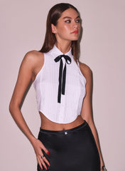 Sleeveless Bib Top with Silk Necktie
