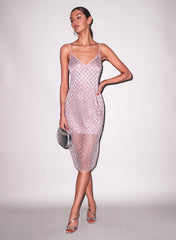 Embellished Midi Dress Silver Sequins Tulle Sheer