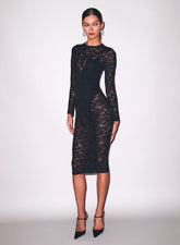 Stretch Lace Long Sleeve Midi Dress