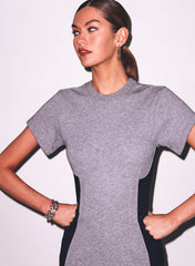 Cotton Underbust Midi Dress with Rib Panels