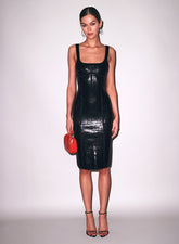 Sequin Knit Bodycon Midi Dress with Square Neckline