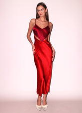 Scarlet Silk Slip Dress Elegant Evening Wear