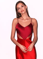 Scarlet Silk Slip Dress Elegant Evening Wear